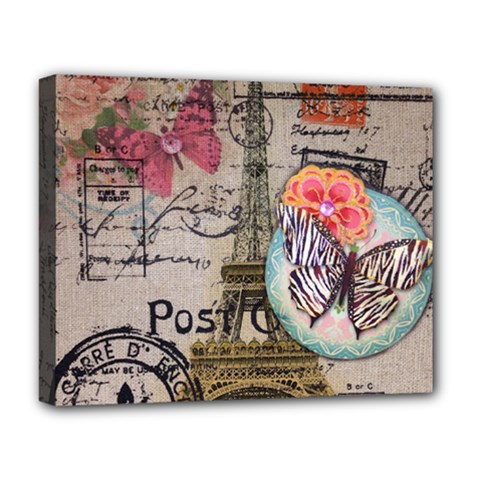 Floral Scripts Butterfly Eiffel Tower Vintage Paris Fashion Deluxe Canvas 20  X 16  (framed) by chicelegantboutique