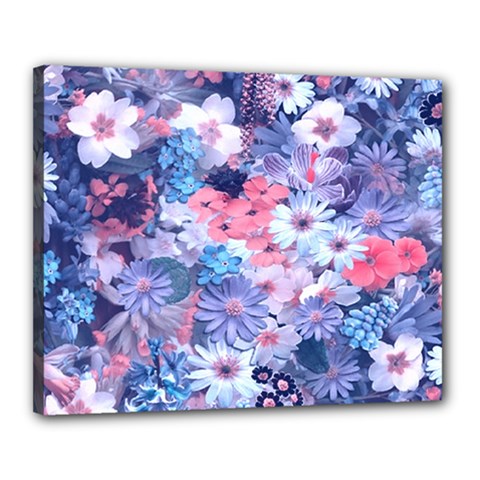 Spring Flowers Blue Canvas 20  X 16  (framed)