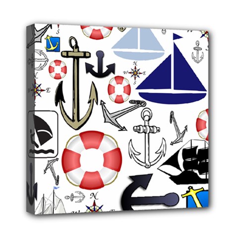 Nautical Collage Mini Canvas 8  X 8  (framed)