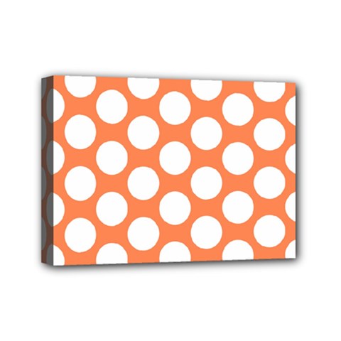 Orange Polkadot Mini Canvas 7  X 5  (framed) by Zandiepants