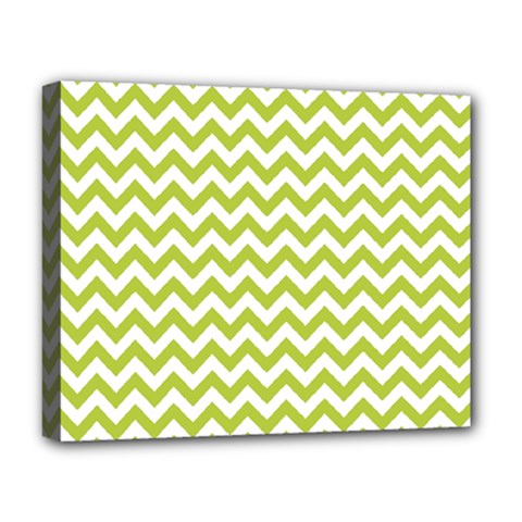 Spring Green And White Zigzag Pattern Deluxe Canvas 20  X 16  (framed) by Zandiepants