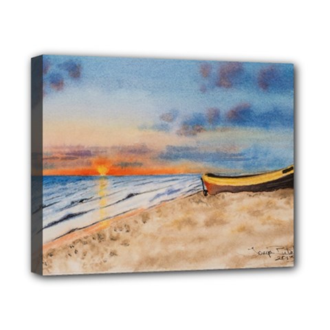 Sunset Beach Watercolor Canvas 10  X 8  (framed) by TonyaButcher