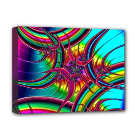 Abstract Neon Fractal Rainbows Deluxe Canvas 16  X 12  (framed) 