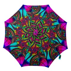 Abstract Neon Fractal Rainbows Hook Handle Umbrella (large)