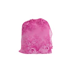 Soft Pink Frost Of Morning Fractal Drawstring Pouch (small) by Artist4God