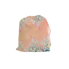 Peach Spring Frost On Flowers Fractal Drawstring Pouch (medium) by Artist4God