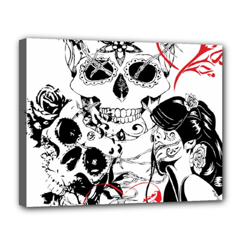 Skull Love Affair Canvas 14  X 11  (framed) by vividaudacity