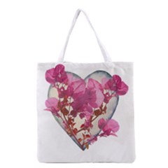 Heart Shaped With Flowers Digital Collage Grocery Tote Bag by dflcprints