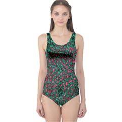 Florescent Green Pink Leopard Grunge  One Piece Swimsuit