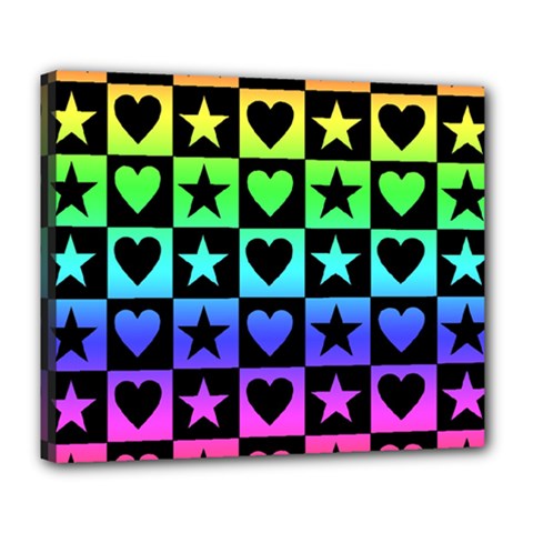 Rainbow Stars And Hearts Deluxe Canvas 24  X 20  (framed)