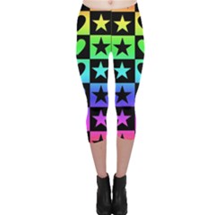 Rainbow Stars And Hearts Capri Leggings  by ArtistRoseanneJones