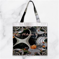 Creepy Pumpkin Fractal Zipper Grocery Tote Bags by gothicandhalloweenstore