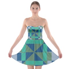 Green Blue Shapes 	strapless Bra Top Dress by LalyLauraFLM