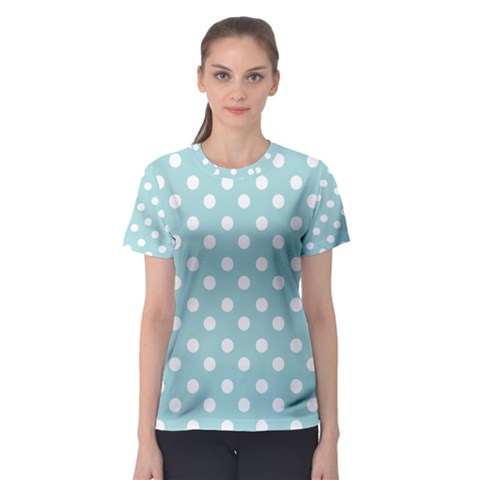 Blue And White Polka Dots Women s Sport Mesh Tees by GardenOfOphir