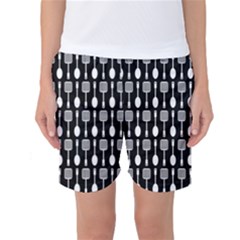 Black And White Spatula Spoon Pattern Women s Basketball Shorts