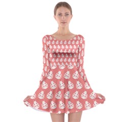 Coral And White Lady Bug Pattern Long Sleeve Skater Dress by GardenOfOphir