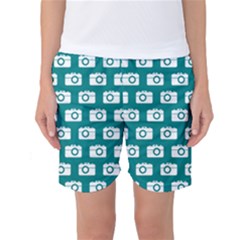 Modern Chic Vector Camera Illustration Pattern Women s Basketball Shorts by GardenOfOphir