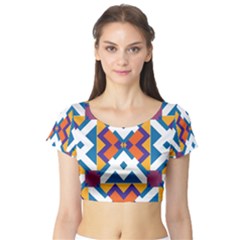 Shapes In Rectangles Pattern Short Sleeve Crop Top