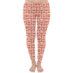 Coral And White Owl Pattern Winter Leggings by GardenOfOphir