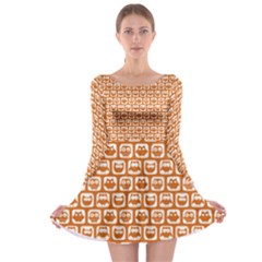 Orange And White Owl Pattern Long Sleeve Skater Dress by GardenOfOphir