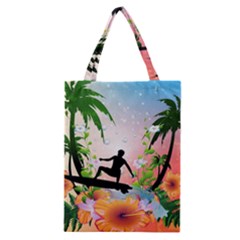 Tropical Design With Surfboarder Classic Tote Bags by FantasyWorld7