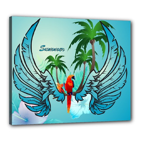 Summer Design With Cute Parrot And Palms Canvas 24  X 20  by FantasyWorld7