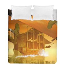 Awesome Sunset Over The Ocean With Ship Duvet Cover (twin Size)