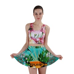 Surfboard With Palm And Flowers Mini Skirts by FantasyWorld7