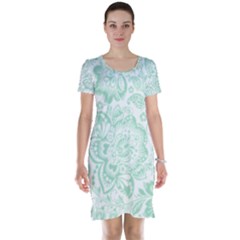 Mint Green And White Baroque Floral Pattern Short Sleeve Nightdresses