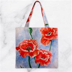 Poppies Zipper Grocery Tote Bags by ArtByThree