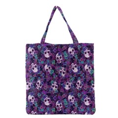 Flowers And Skulls Grocery Tote Bag by Ellador