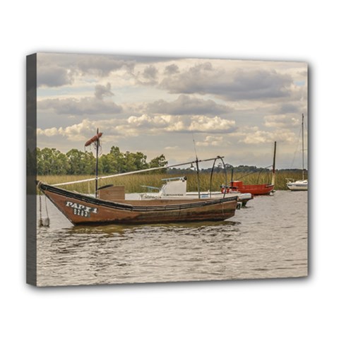 Fishing And Sailboats At Santa Lucia River In Montevideo Canvas 14  X 11  by dflcprints