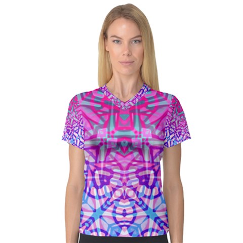 Ethnic Tribal Pattern G327 Women s V-neck Sport Mesh Tee by MedusArt