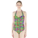 3D rhombus pattern Women s Halter One Piece Swimsuit View1