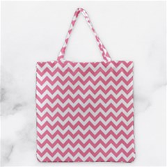 Pink And White Zigzag Grocery Tote Bag by Zandiepants