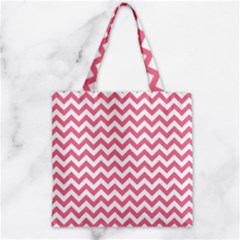 Pink And White Zigzag Zipper Grocery Tote Bag by Zandiepants