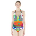 Crossroads Of Awakening, Abstract Rainbow Doorway  Women s Halter One Piece Swimsuit View1