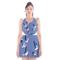 Abstract Pelicans Seascape Tropical Pop Art Scoop Neck Skater Dress by WaltCurleeArt