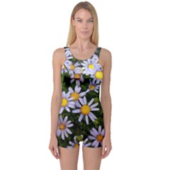 Yellow White Daisy Flowers One Piece Boyleg Swimsuit by yoursparklingshop