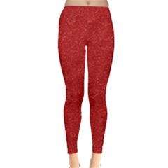 Festive Red Glitter Texture Leggings  by yoursparklingshop