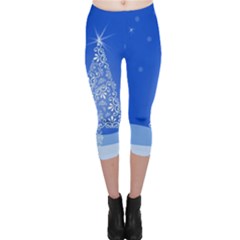 Blue White Christmas Tree Capri Leggings  by yoursparklingshop