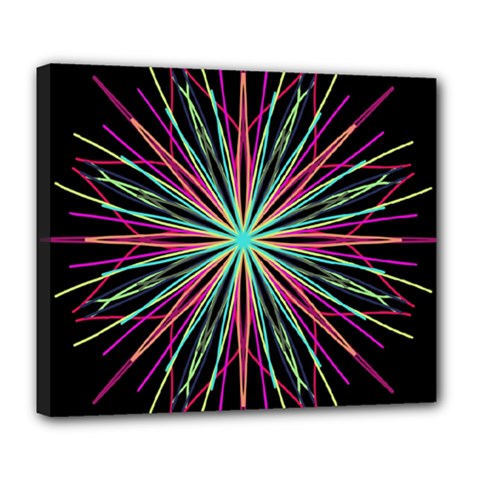 Pink Turquoise Black Star Kaleidoscope Flower Mandala Art Deluxe Canvas 24  X 20   by yoursparklingshop