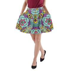 Mariager   Bold Blue,purple And Yellow Flower Design   A-line Pocket Skirt by Zandiepants