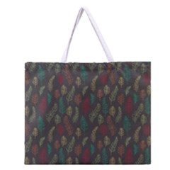 Whimsical Feather Pattern, Autumn Colors, Zipper Large Tote Bag by Zandiepants