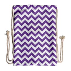 Royal Purple & White Zigzag Pattern Drawstring Bag (large) by Zandiepants