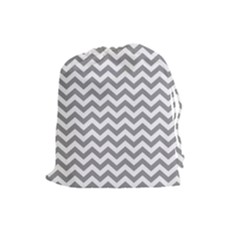 Medium Grey & White Zigzag Pattern Drawstring Pouch (large) by Zandiepants