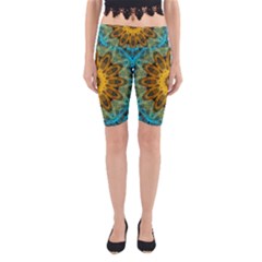 Blue Yellow Ocean Star Flower Mandala Yoga Cropped Leggings by Zandiepants