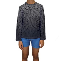 Grey Ombre Feather Pattern, Black, Kid s Long Sleeve Swimwear