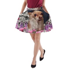 Chi Chi In Flowers, Chihuahua Puppy In Cute Hat A-line Pocket Skirt by DianeClancy