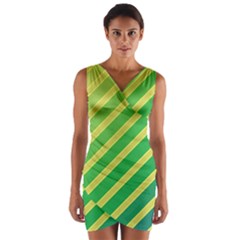 Green And Yellow Lines Wrap Front Bodycon Dress